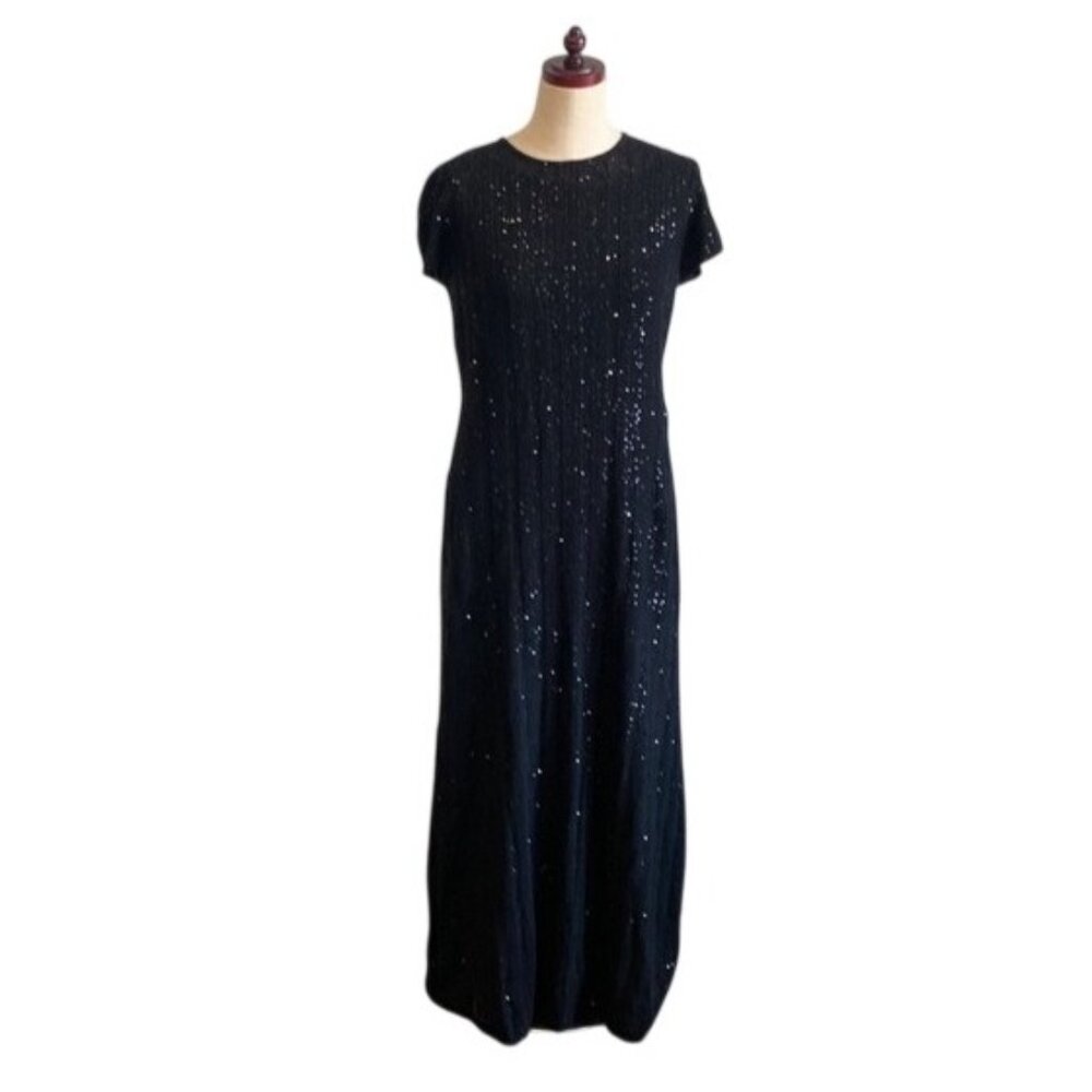 Jessica Howard Black Sequin Maxi Dress Short Sleeves Size 4